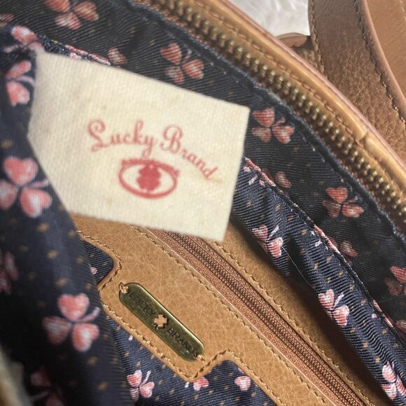 Lucky Brand Leather Tan medium Crossbody Bag stitching accent. - Picture 8 of 12